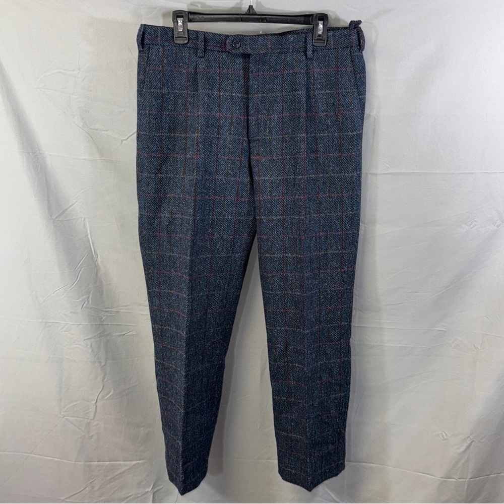 Peter Christian Dress Pants Mens 36x29 Blue Harris Tweed Wool Windowpane